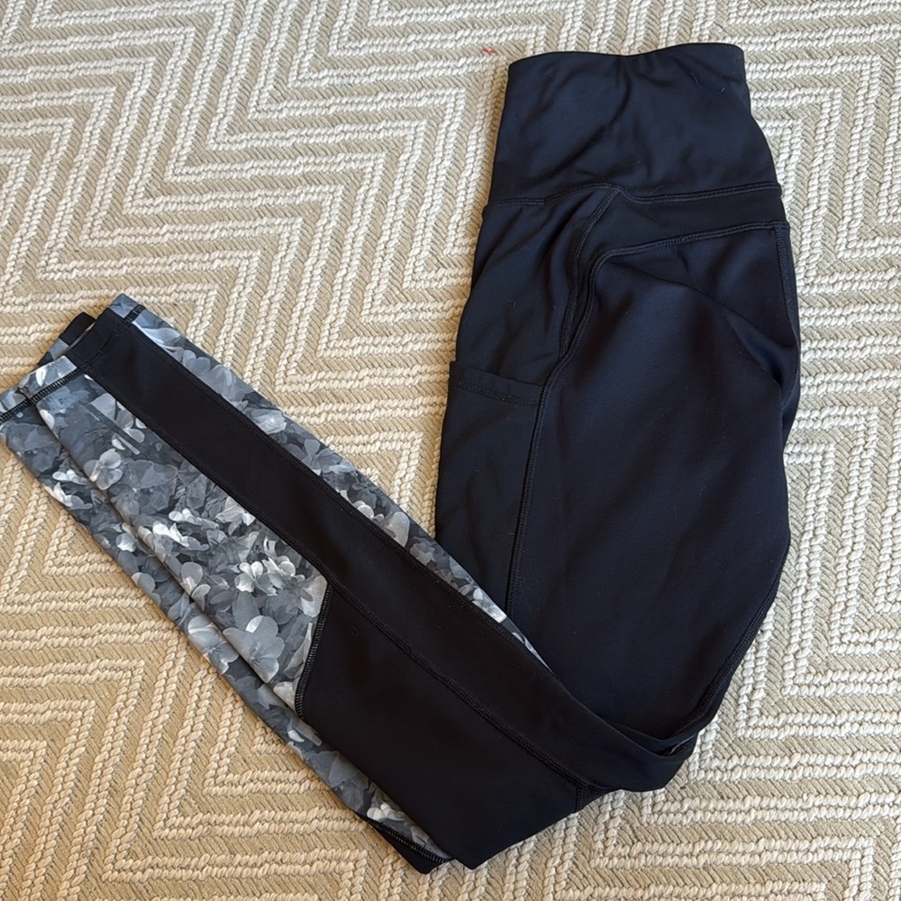 Athleta Black and Gray Floral Pattern Leggings - Picture 2 of 4